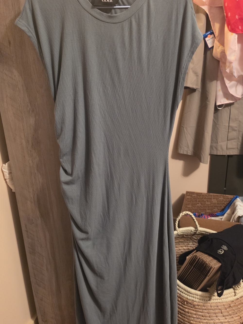 Cider Women's Slate Green/gray Ruched Side Maxi Dress